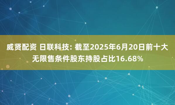 威贤配资 日联科技: 截至2025年6月20日前十大无限售条件股东持股占比16.68%