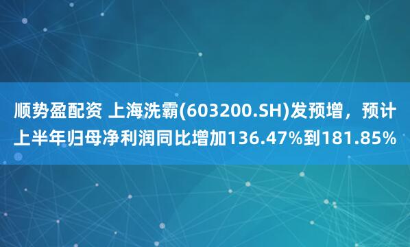 顺势盈配资 上海洗霸(603200.SH)发预增，预计上半年归母净利润同比增加136.47%到181.85%